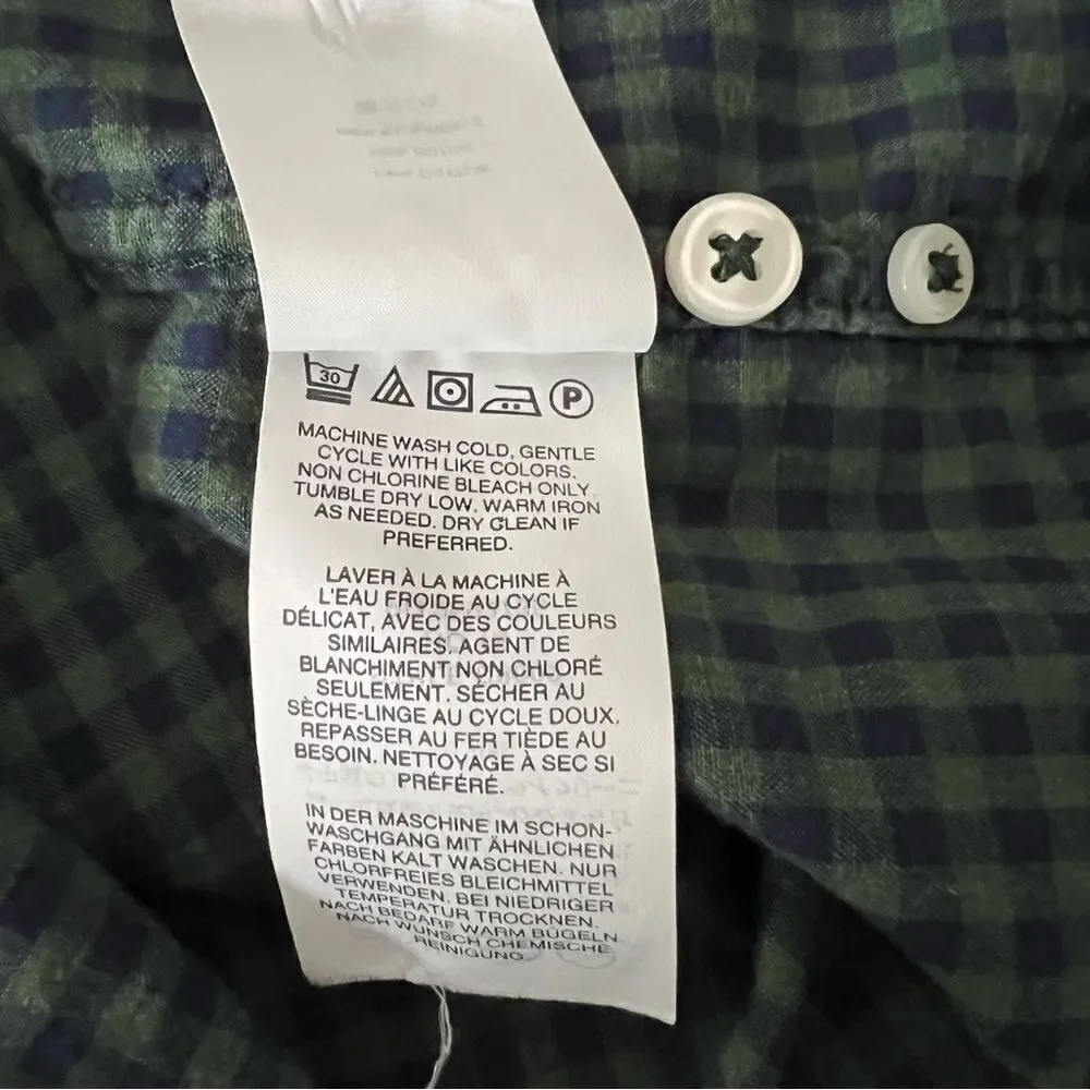 J Crew Shirt Mens Medium Green Blue Button Down Checkered Classic Cotton Preppy